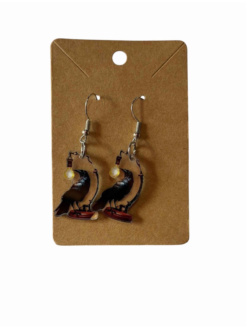 Black Crow Dangle Earrings with Yellow Accent - Unbranded
